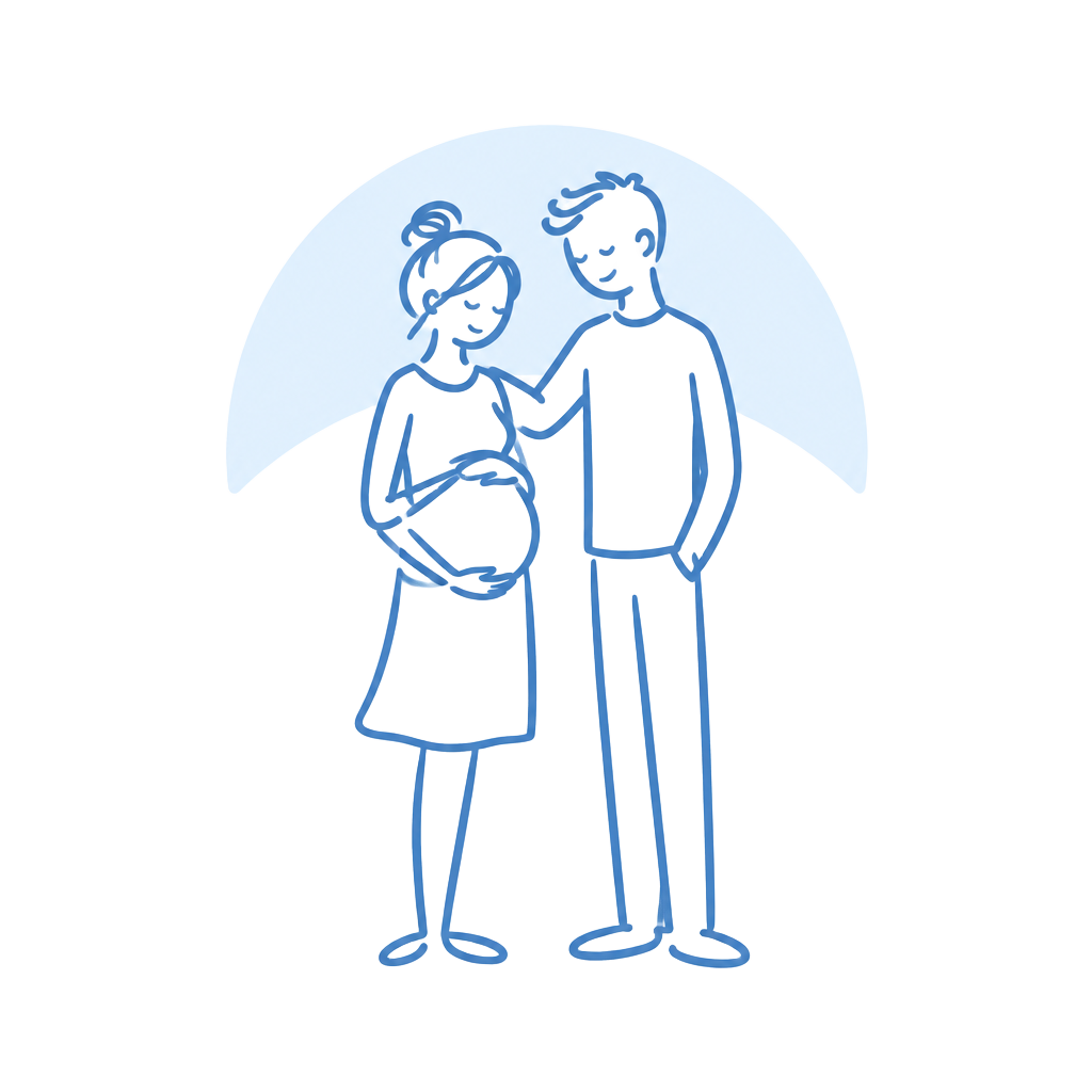Illustration of an expecting parent and partner standing calmly together